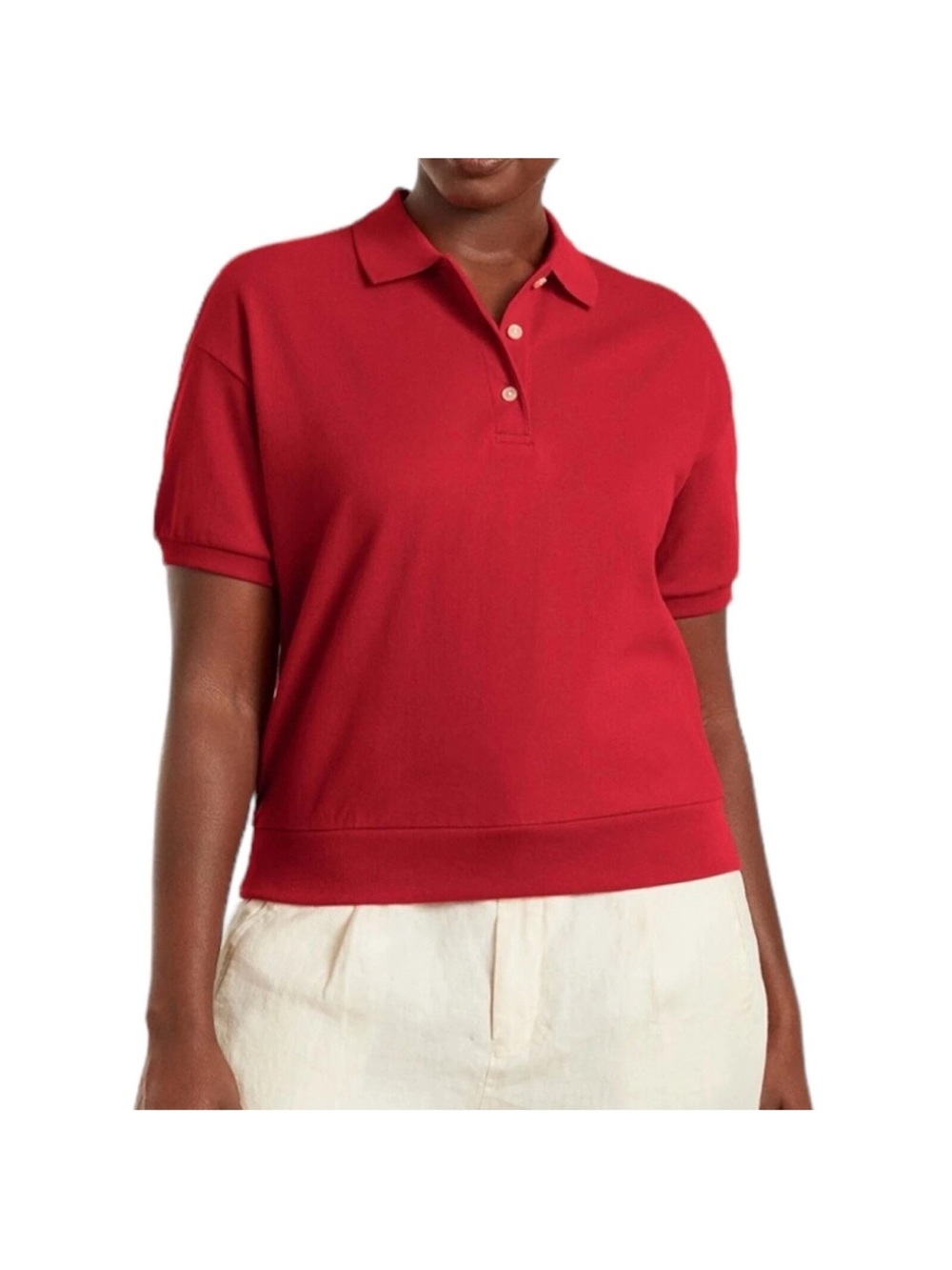 Everlane Oversized Organic Cotton Red Short-Sleeve Polo Top